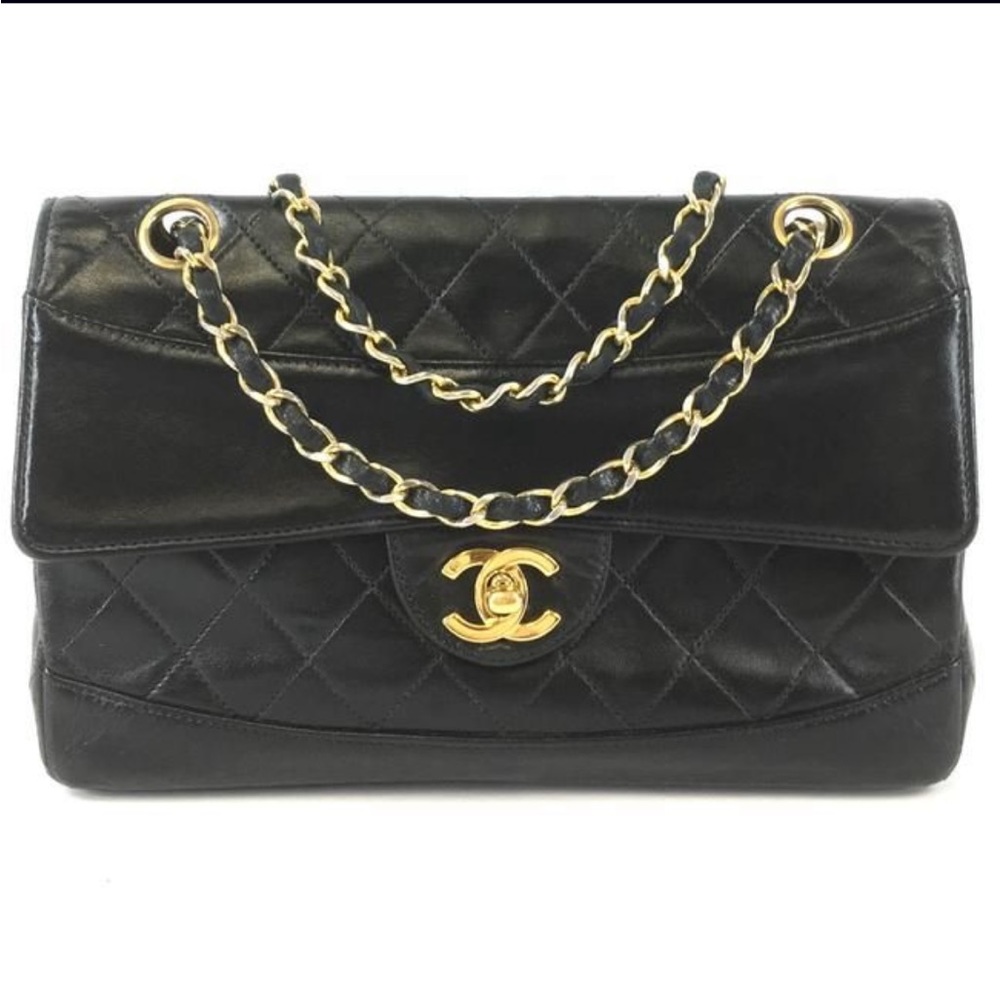 CHANEL Classic Rare Vintage CC Medium Single Flap Gold Logo